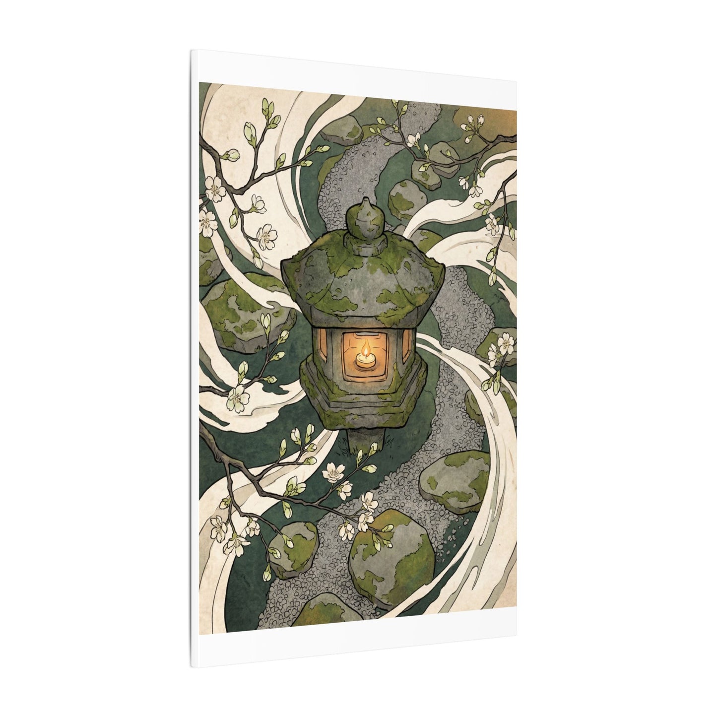 Zen Stone Lantern in Candlelight | Ukiyo E Inspired Canvas Art