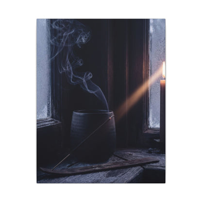 Incense Smoke Winter Canvas Art | Dark Japandi Sophisticated Design