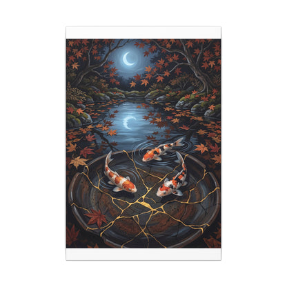 Koi Pond Canvas Art | Autumn Kintsugi Gold Repair Art