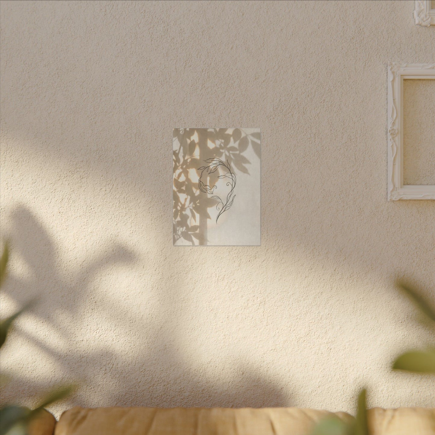 Warm Shoji Screen Canvas Art - Minimal Line Japandi