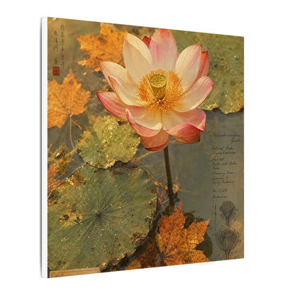 Autumn Lotus Flower Herbarium Canvas Art | Rustic Decor