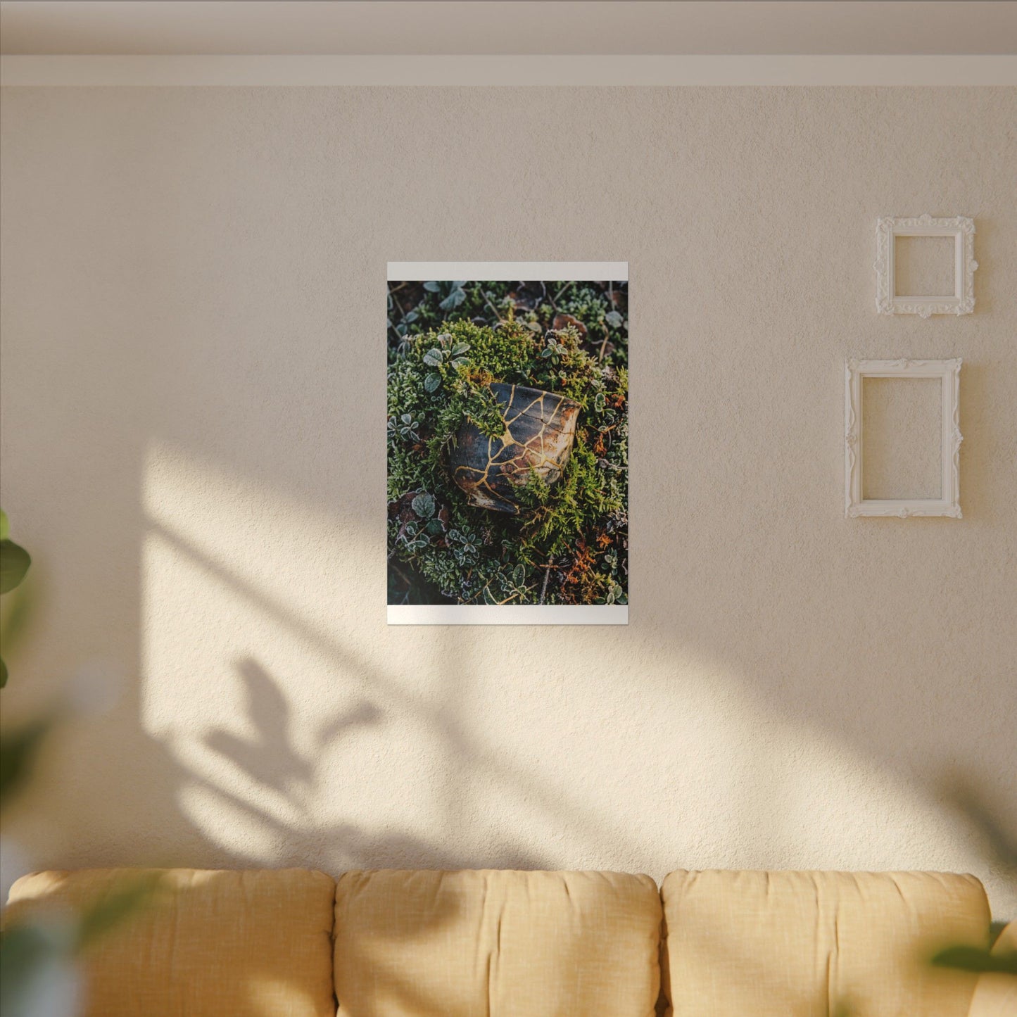 Artful Moss Close Up Canvas Art - Gold Repair Kintsugi