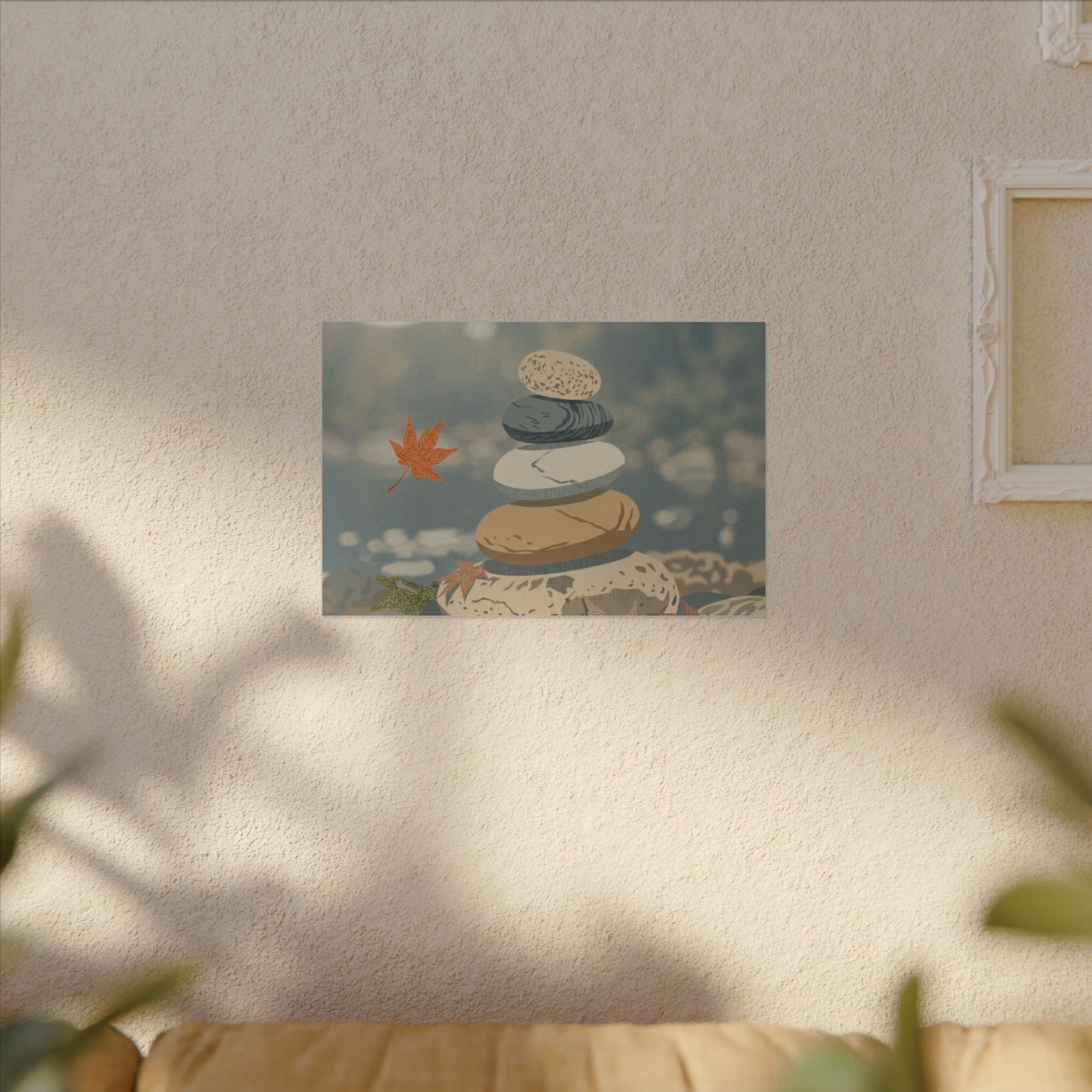 Warm River Stones Canvas Art - Japanese Pattern Japandi