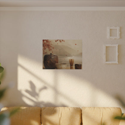 Tea Ceremony Canvas Art | Autumn Kintsugi Gold Vein Art