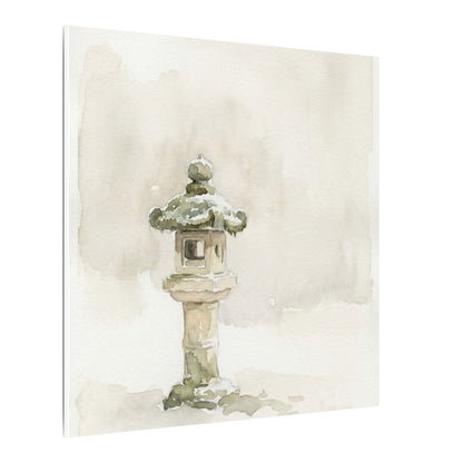 Stone Lantern Winter Canvas Art | Japandi Earthy Design