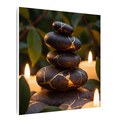 Summer River Stones Gold Vein Canvas Art | Philosophical Decor