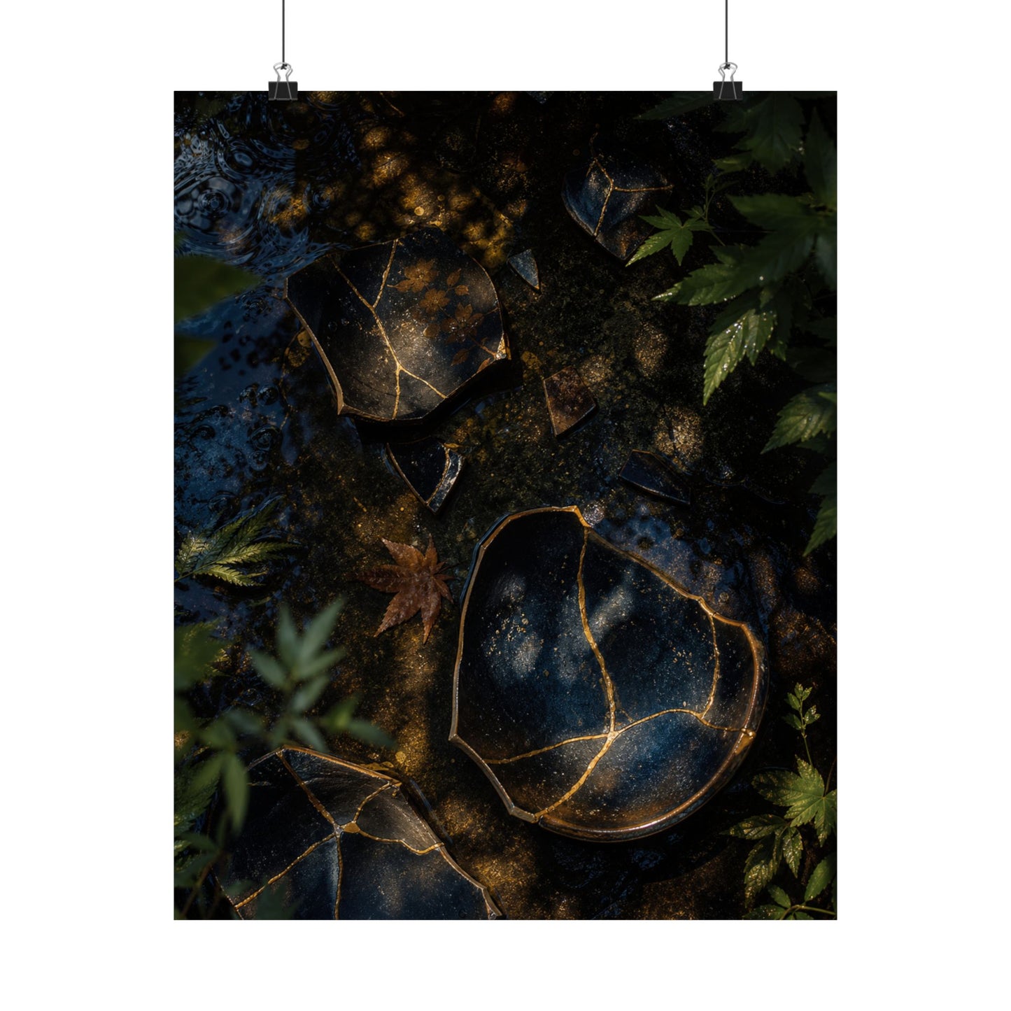 Broken Pottery Wall Art Print | Summer Dark Japandi Shadow Zen Art