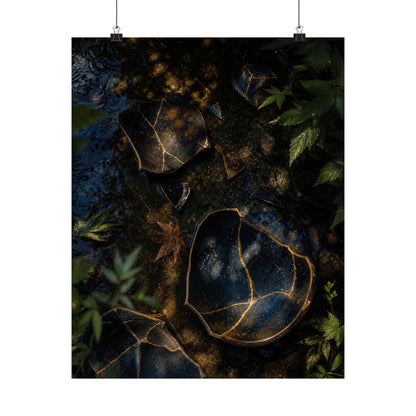 Broken Pottery Wall Art Print | Summer Dark Japandi Shadow Zen Art