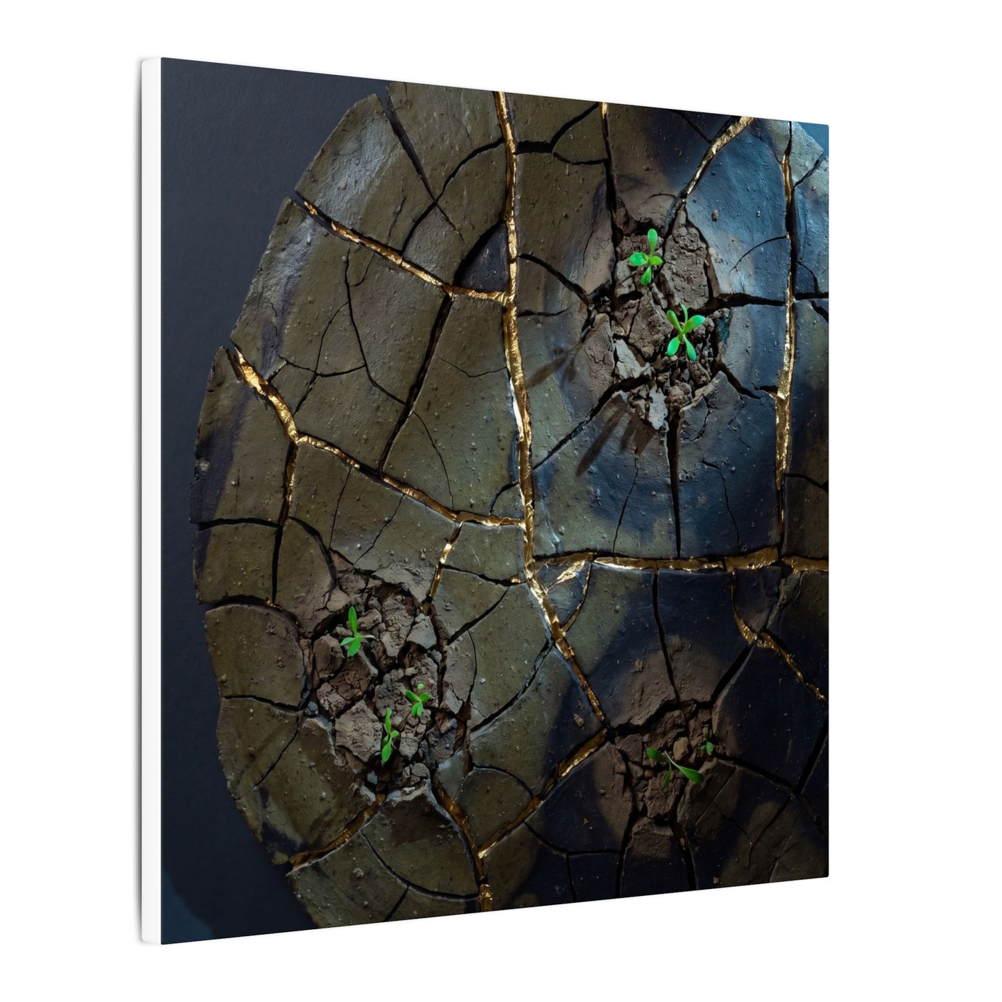 Dark Japandi Cracked Earth in Moonlight | Moody Minimal Canvas Art