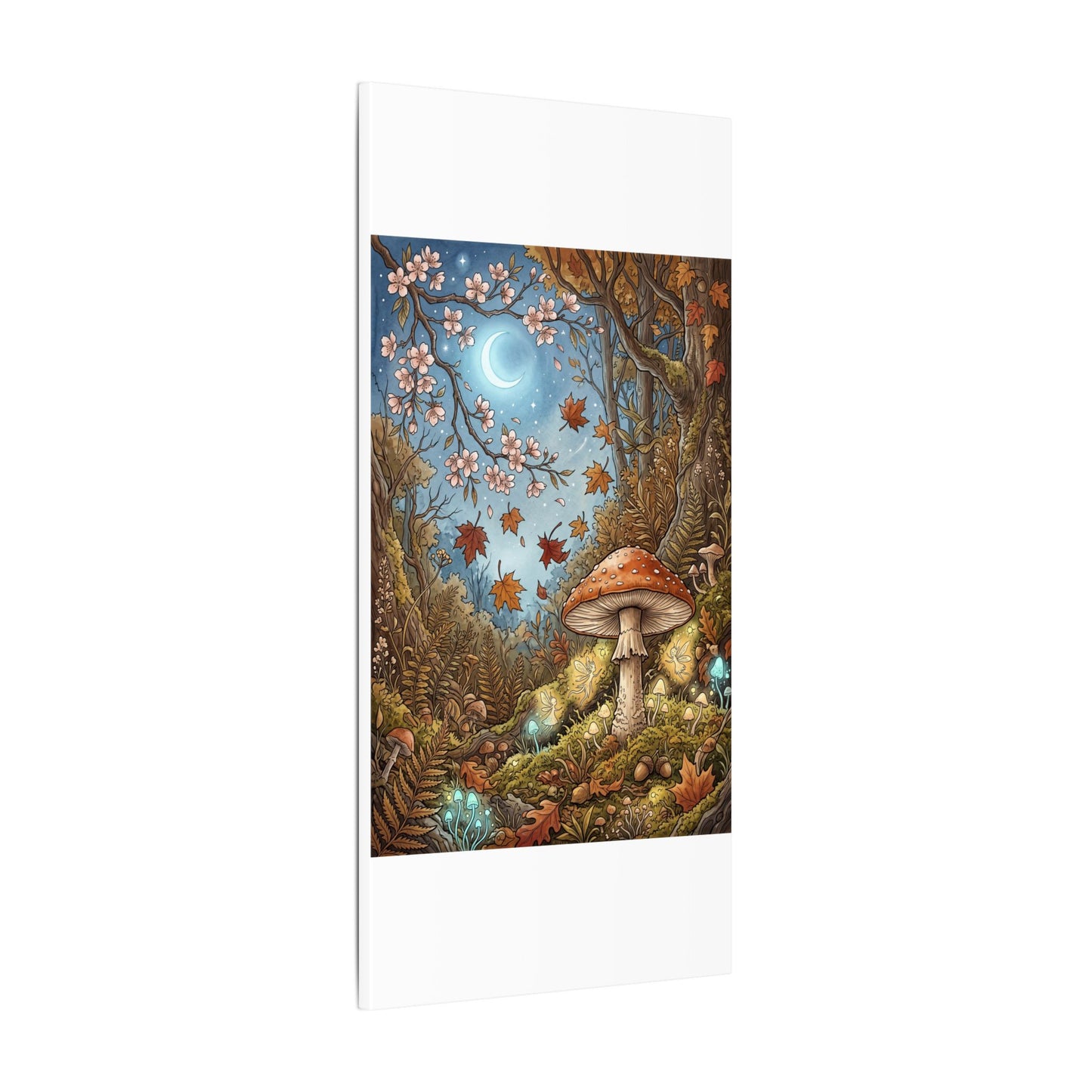 Autumn Cherry Blossom Mushroom Illustration Canvas Art | Enchanting Decor
