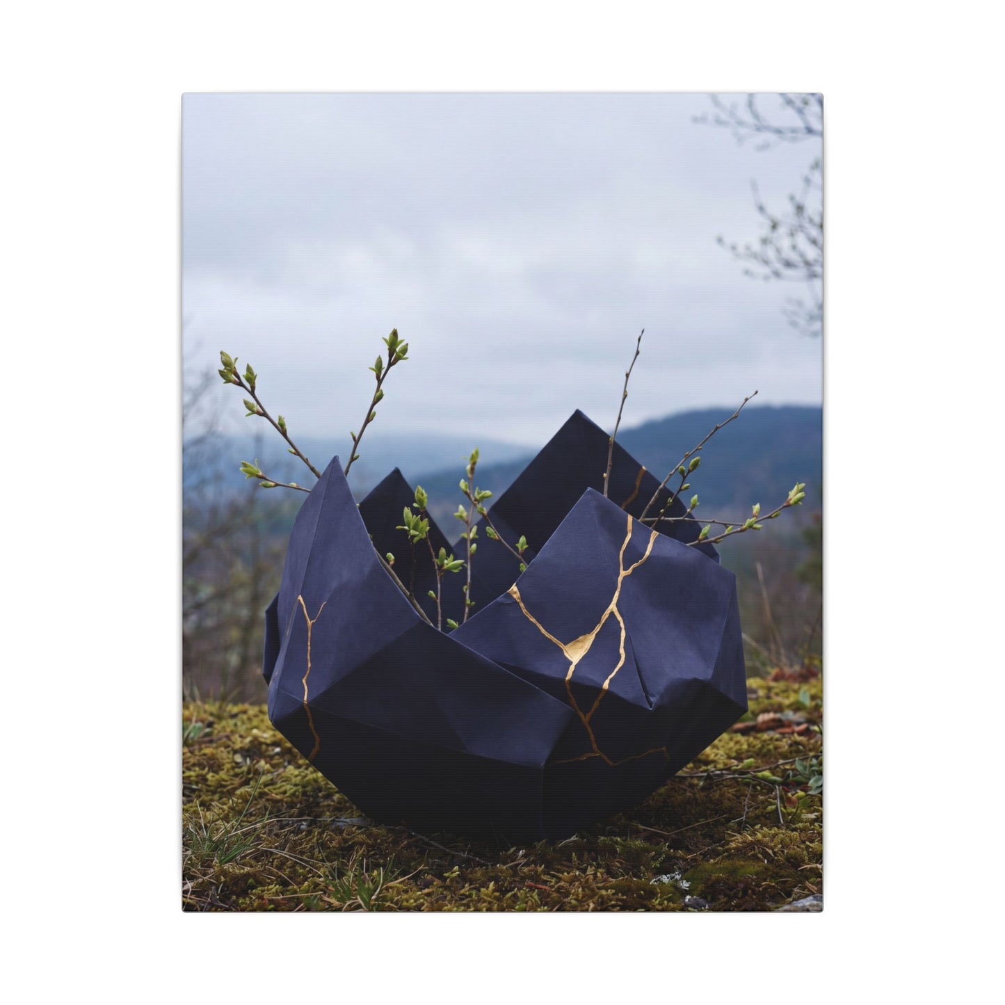 Paper Fold Canvas Art | Spring Kintsugi Gold Repair Art