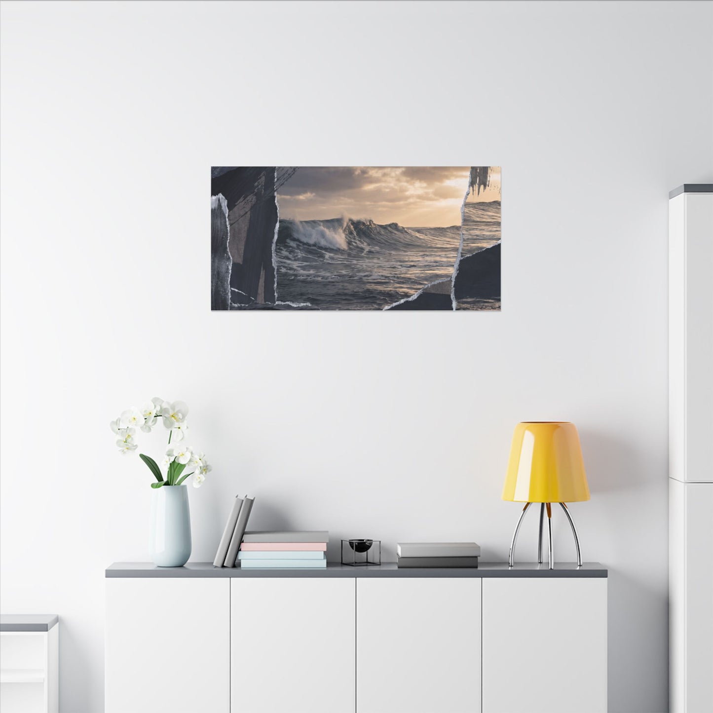 Fukinsei Ocean Wave Canvas Art - Dark Japandi Shadow Zen