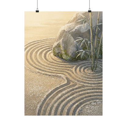 Rock Garden Ukiyo E Inspired Wall Art Print | Peaceful Zen Art