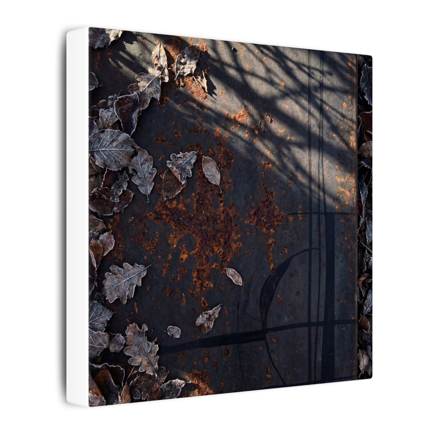 Shibui Rust Patina Canvas Art - Dark Japandi Charcoal Ink