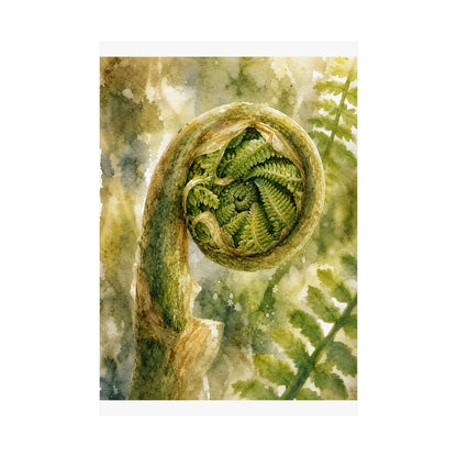 Elegant Fern Unfurling Wall Art Print - Watercolor Japandi