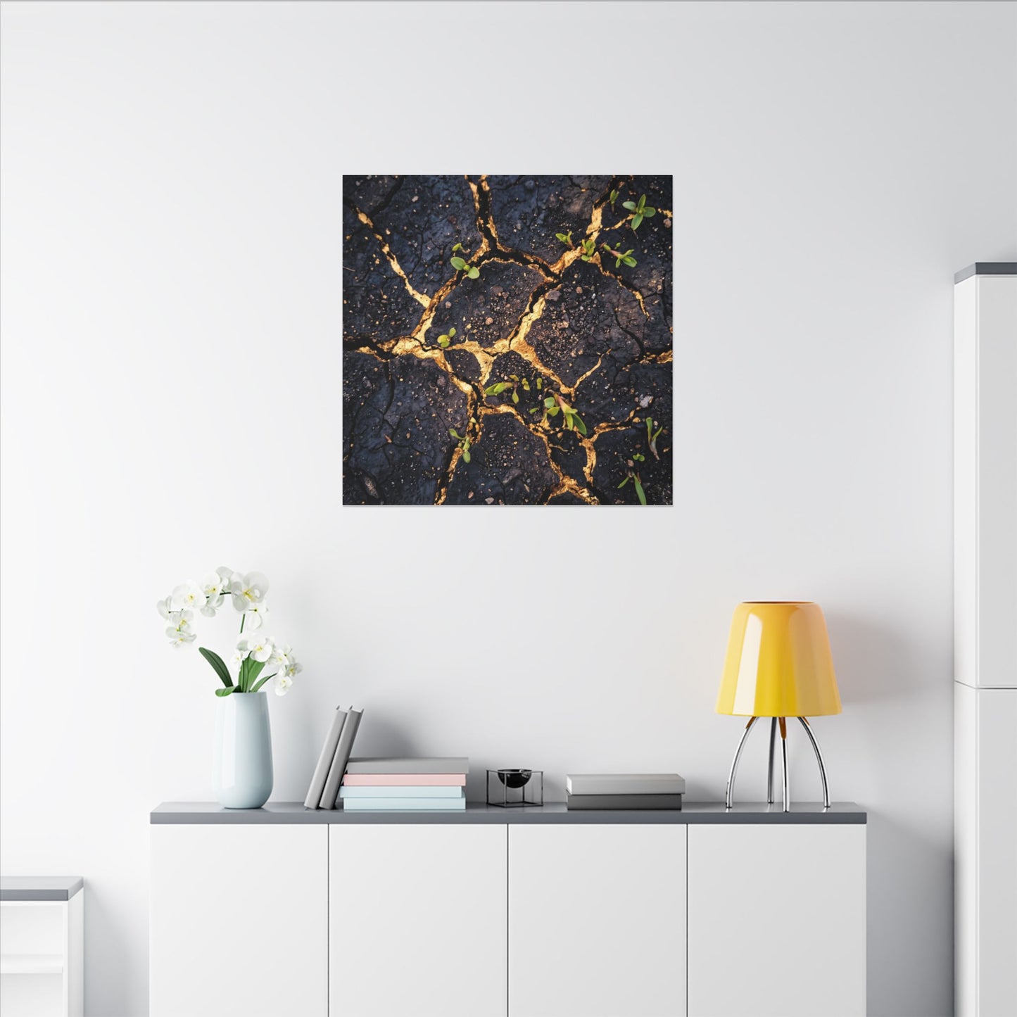 Spring Cracked Earth Crackle Gold Canvas Art | Healing Decor