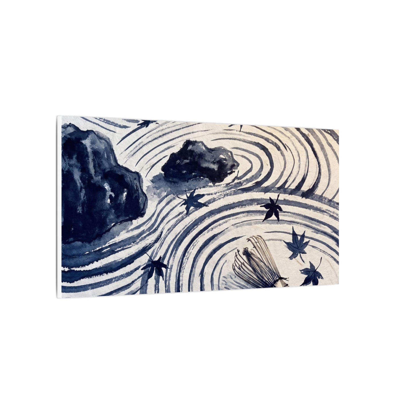 Zen Rock Garden in Golden Hour | Sumi E Canvas Art