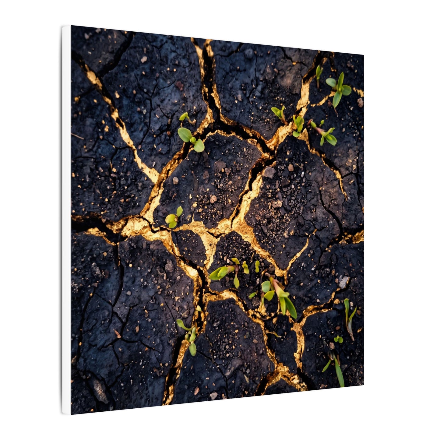 Spring Cracked Earth Crackle Gold Canvas Art | Healing Decor