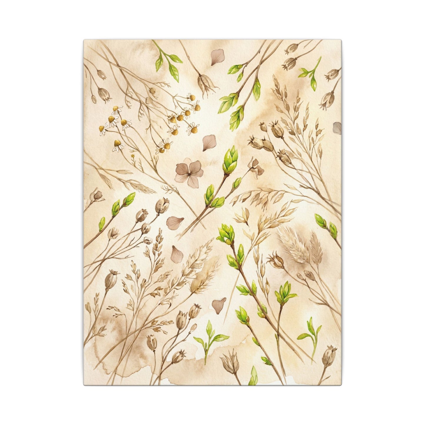 Spring Dried Flowers Watercolor Canvas Art | Earthy Decor