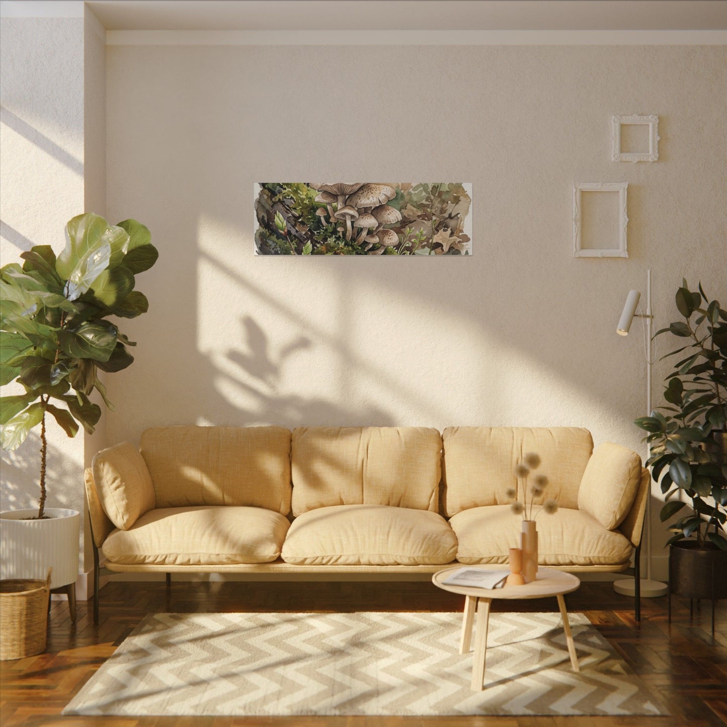 Wild Mushrooms Canvas Art | Spring Japandi Watercolor Art