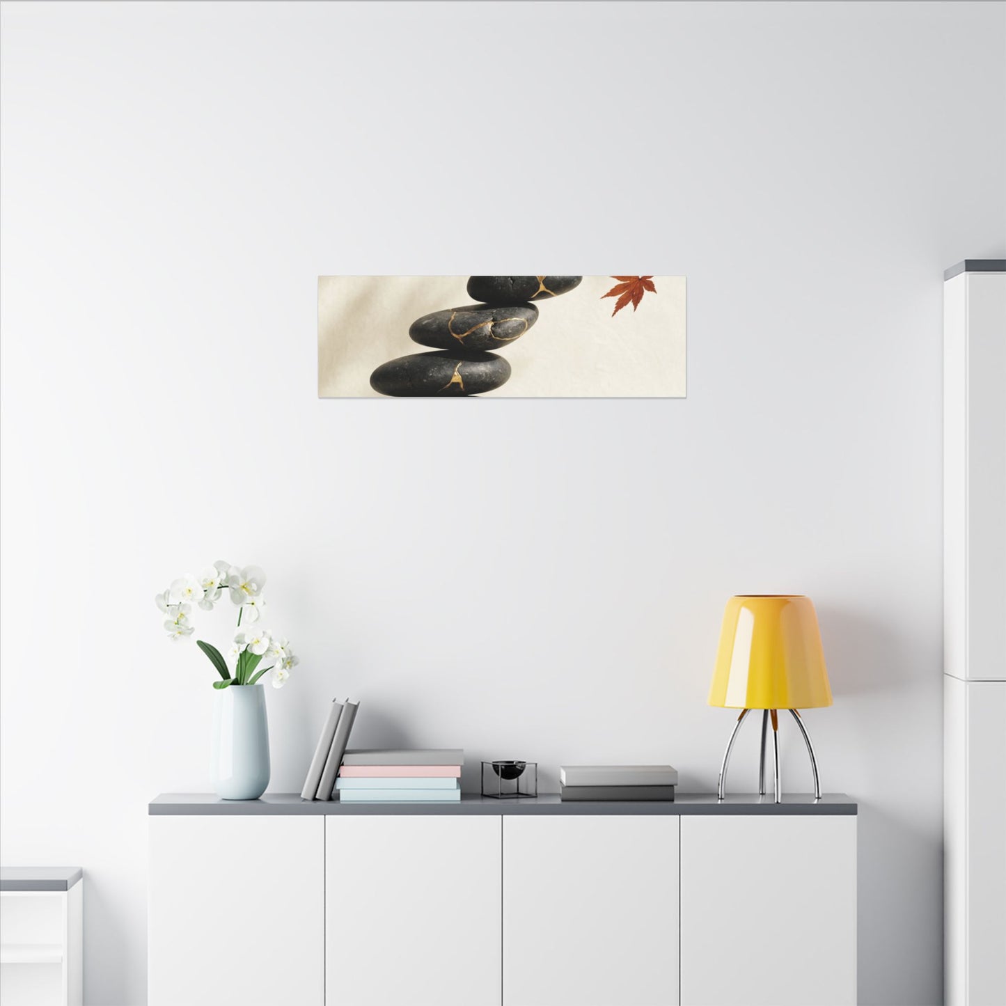 Kintsugi River Stones in Dappled | Crackle Gold Canvas Art