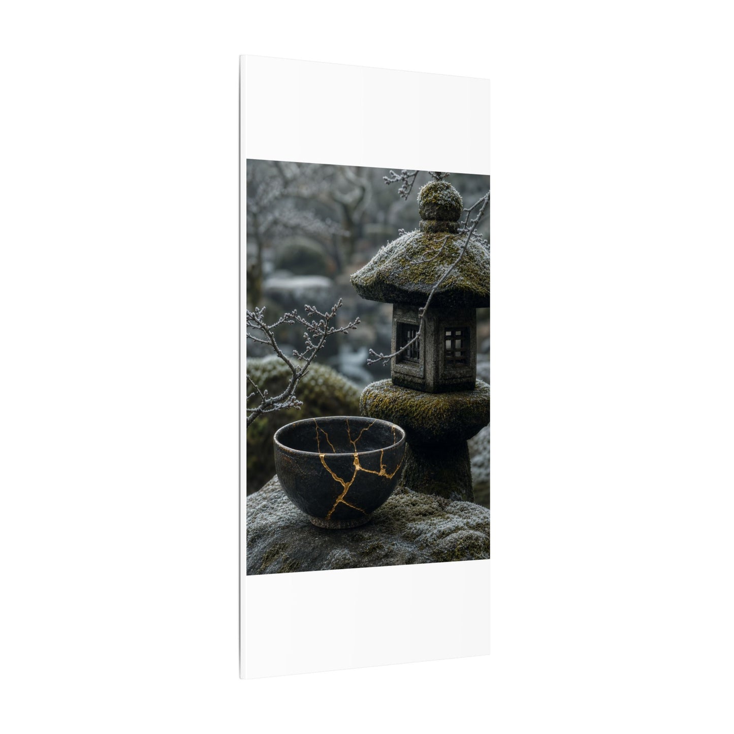 Stone Lantern Canvas Art | Winter Kintsugi Gold Repair Art