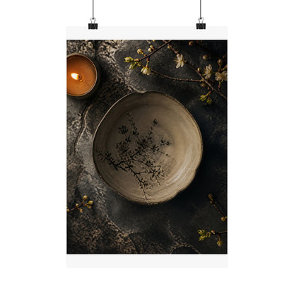 Neutral Ceramic Bowl Wall Art Print - Japanese Pattern Japandi