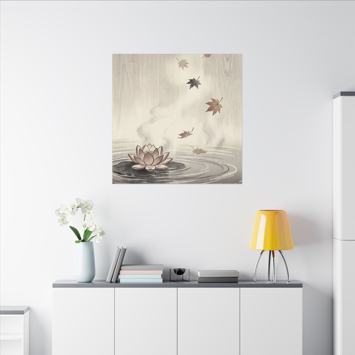 Lotus Flower Canvas Art | Autumn Zen Ukiyo E Inspired Art
