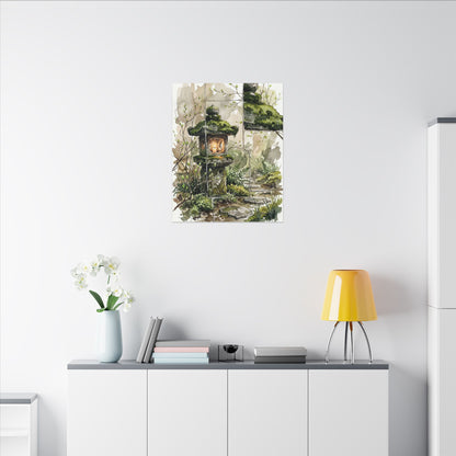 Stone Lantern Watercolor Canvas Art | Elegant Japandi Art