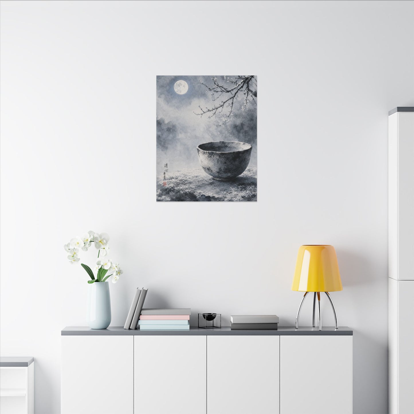 Seijaku Ceramic Bowl Canvas Art - Zen Sumi E