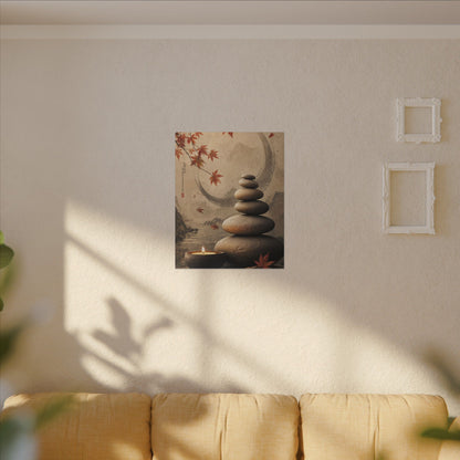 Japandi River Stones in Candlelight | Japanese Pattern Canvas Art