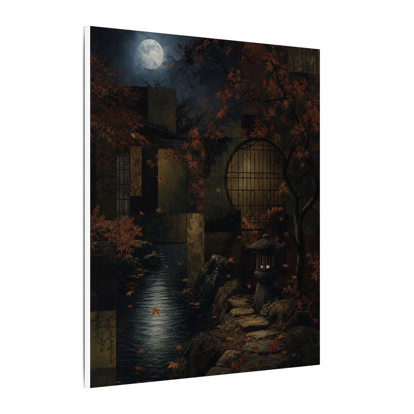 Moonlight Moonlit Garden Canvas Art - Dark Japandi Shibui