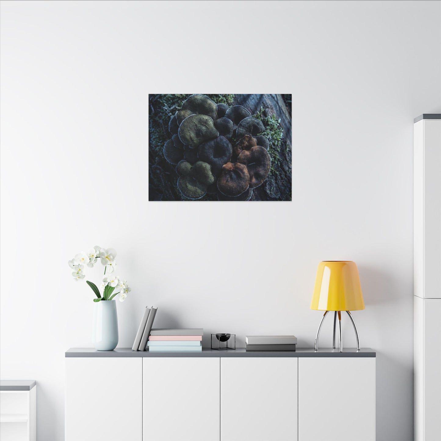 Wild Mushrooms Moody Minimal Canvas Art | Moody Dark Japandi Art