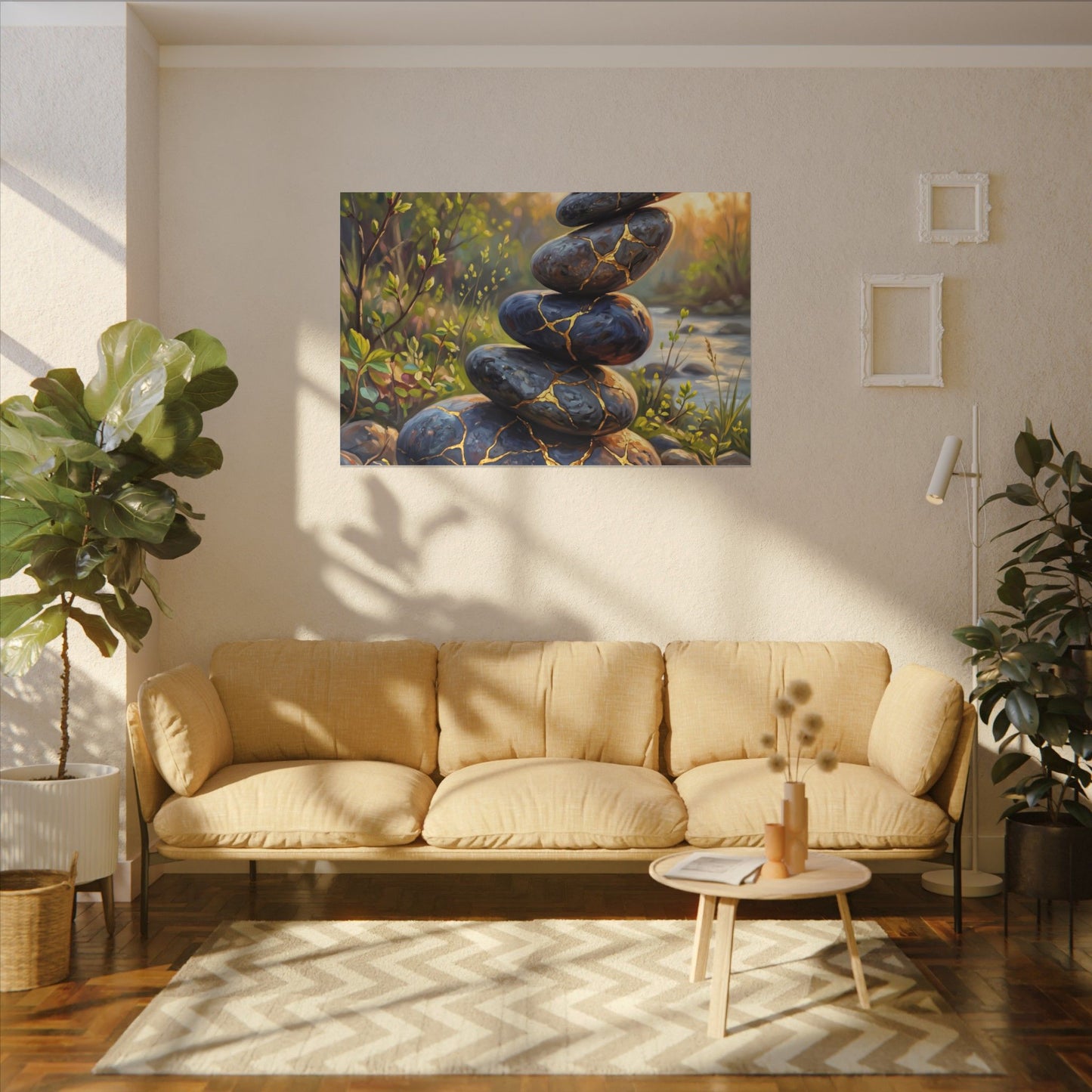 Spring River Stones Gold Repair Canvas Art | Healing Decor