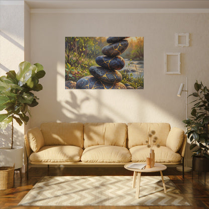 Spring River Stones Gold Repair Canvas Art | Healing Decor