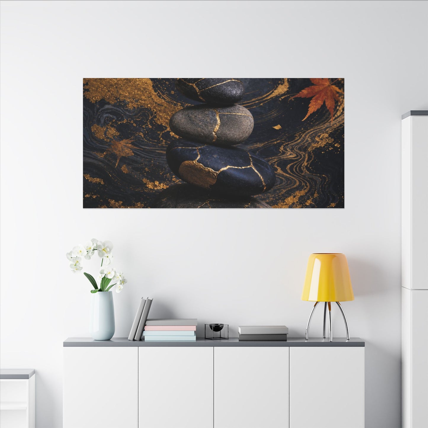 River Stones Autumn Canvas Art | Kintsugi Artful Design
