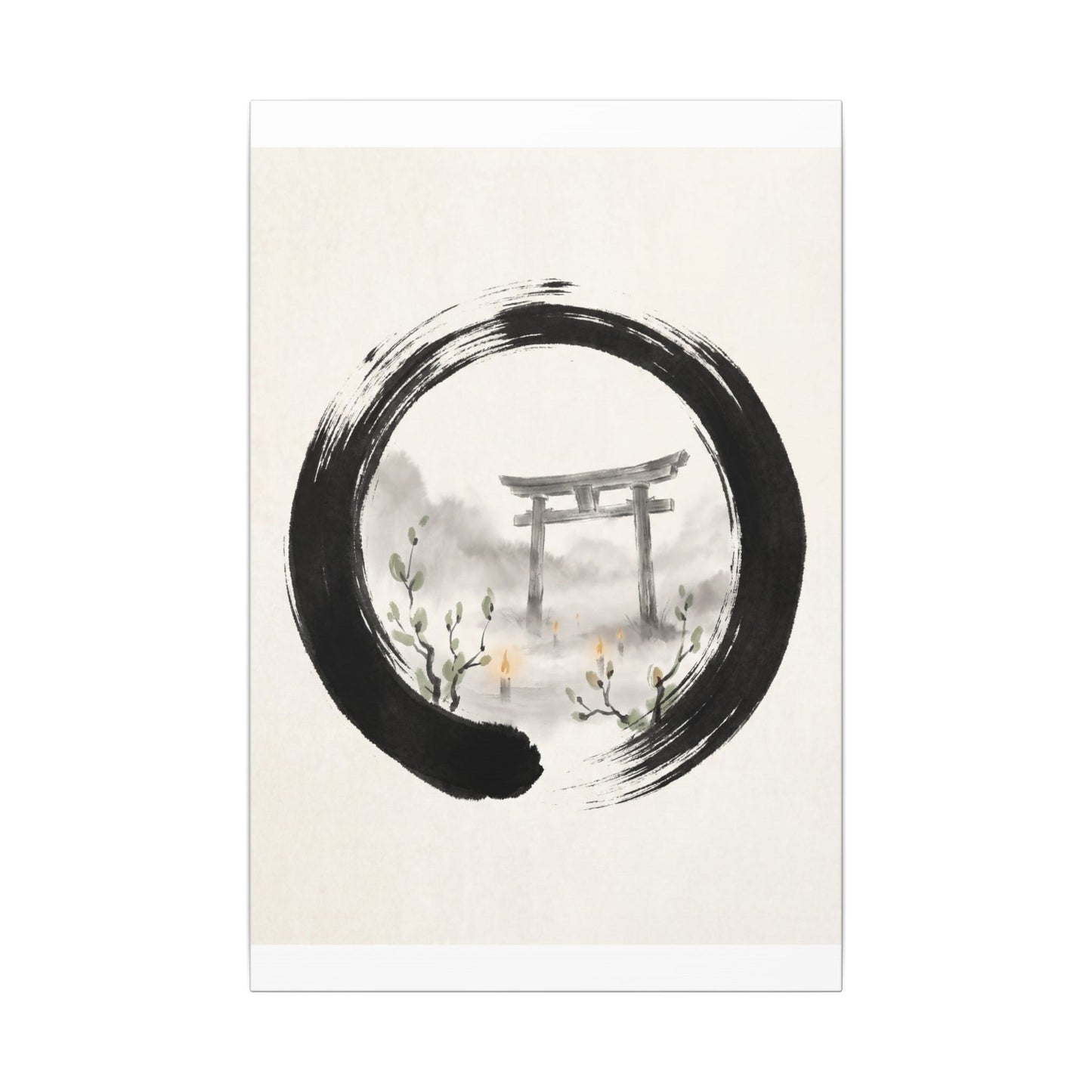 Spring Torii Gate Enso Canvas Art | Tranquil Decor