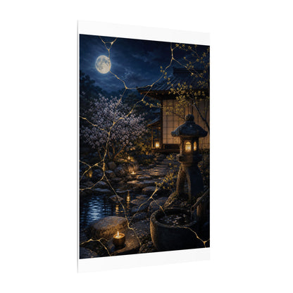 Seijaku Moonlit Garden Canvas Art - Kintsugi Gold Vein