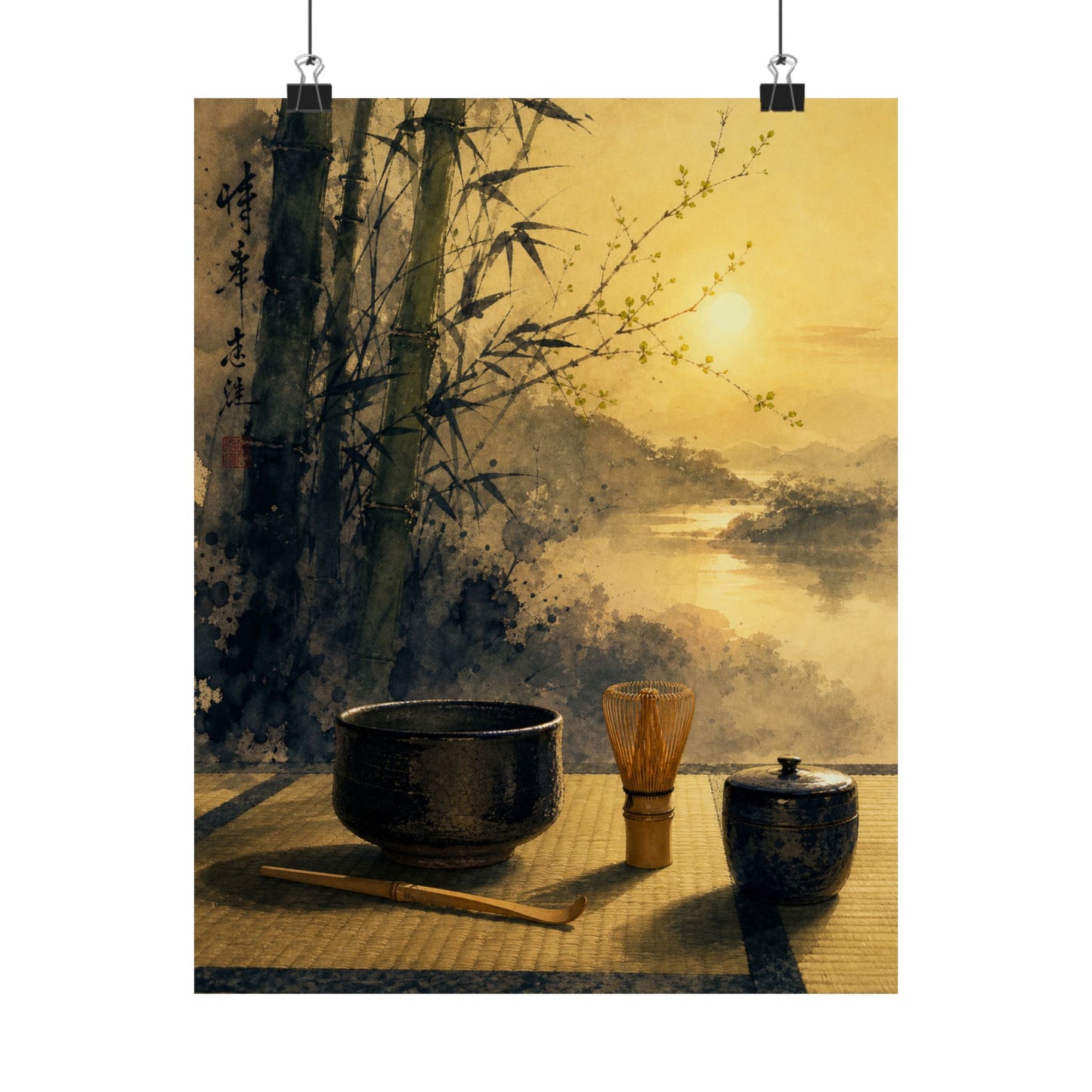 Shibui Tea Ceremony Wall Art Print - Zen Sumi E