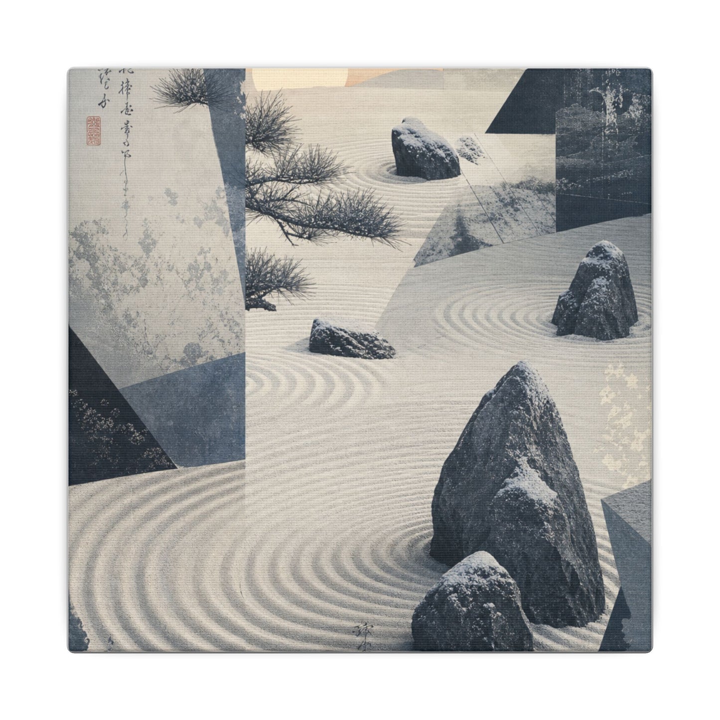 Seijaku Rock Garden Canvas Art - Zen Ukiyo E Inspired