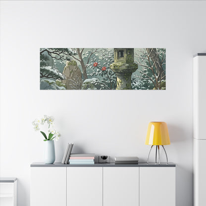 Stone Lantern Winter Canvas Art | Japandi Warm Design