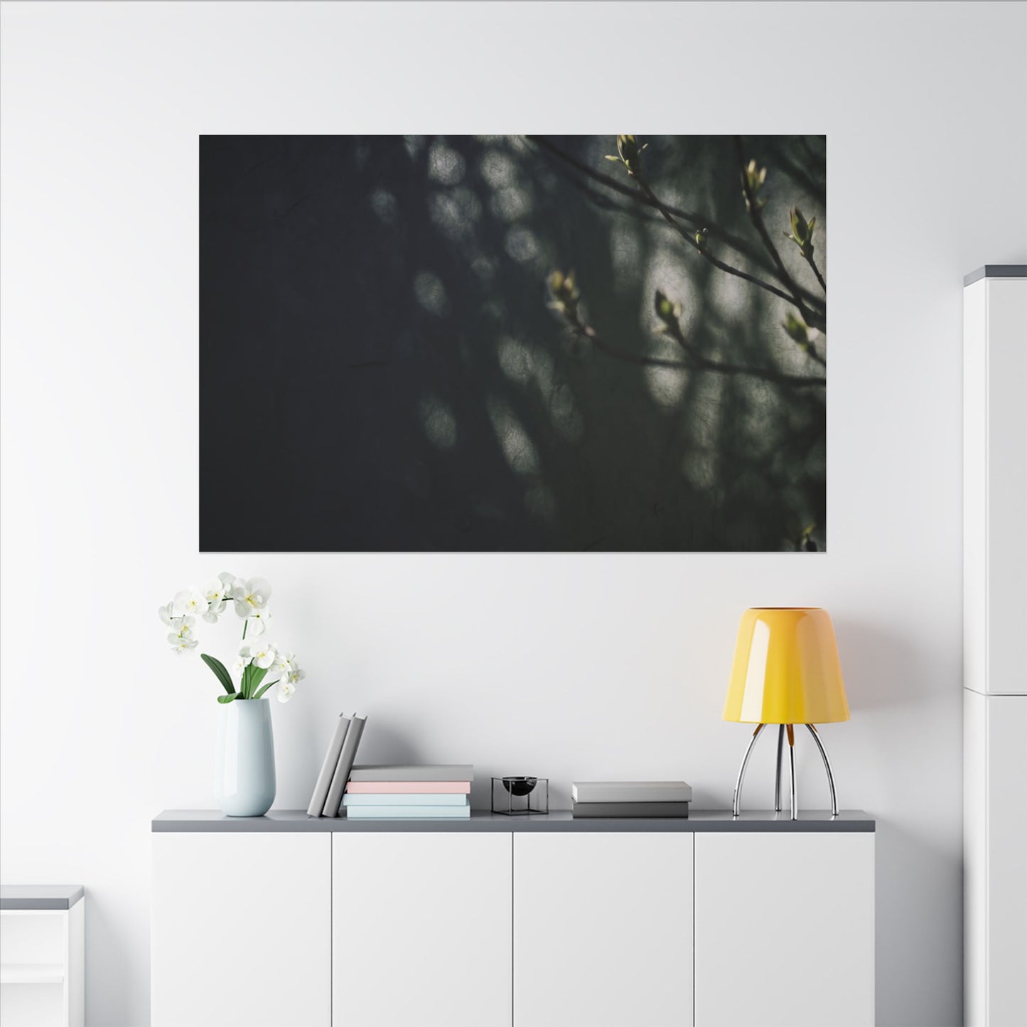 Dark Japandi Shoji Screen in Dappled | Moody Minimal Canvas Art