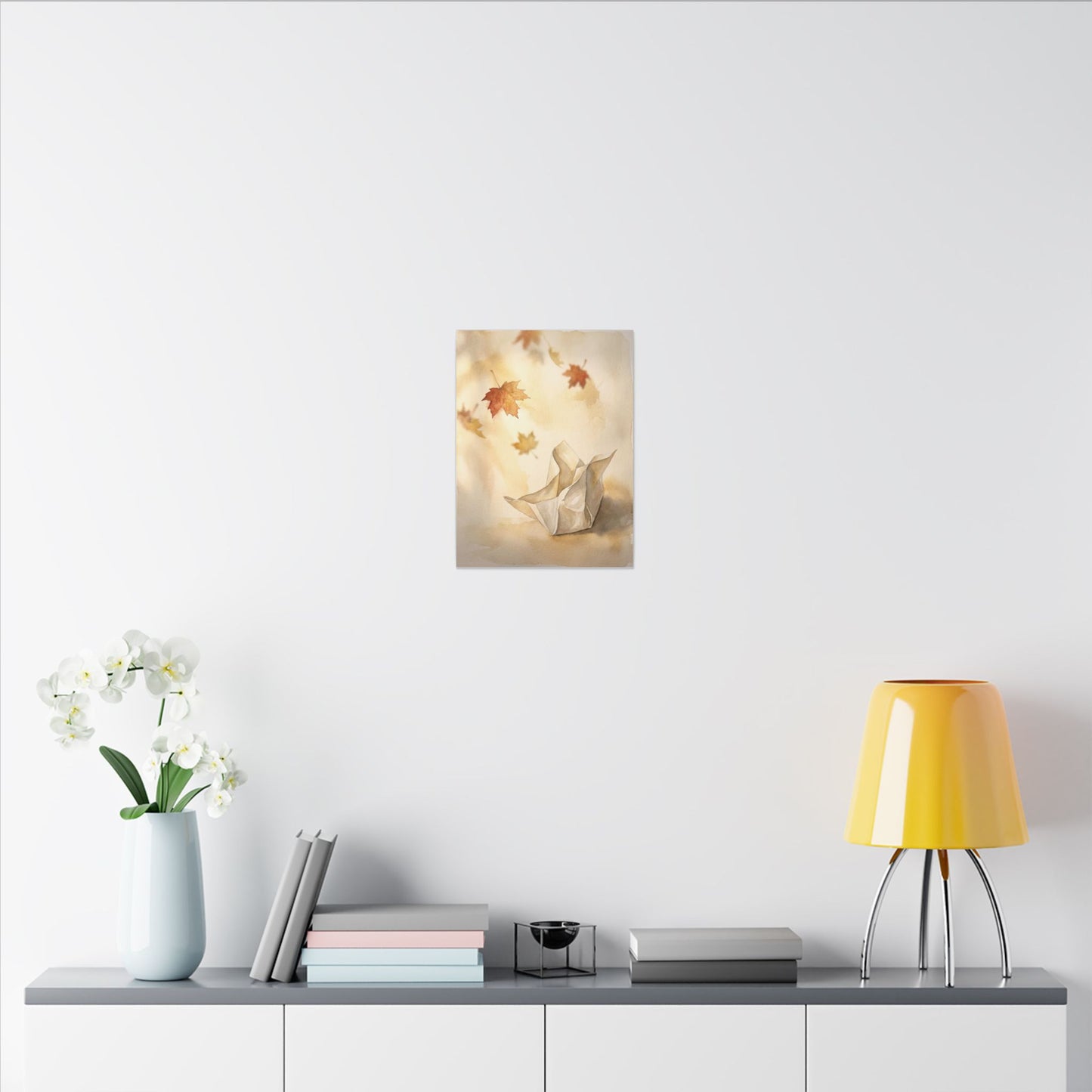 Japandi Paper Fold in Golden Hour | Watercolor Canvas Art
