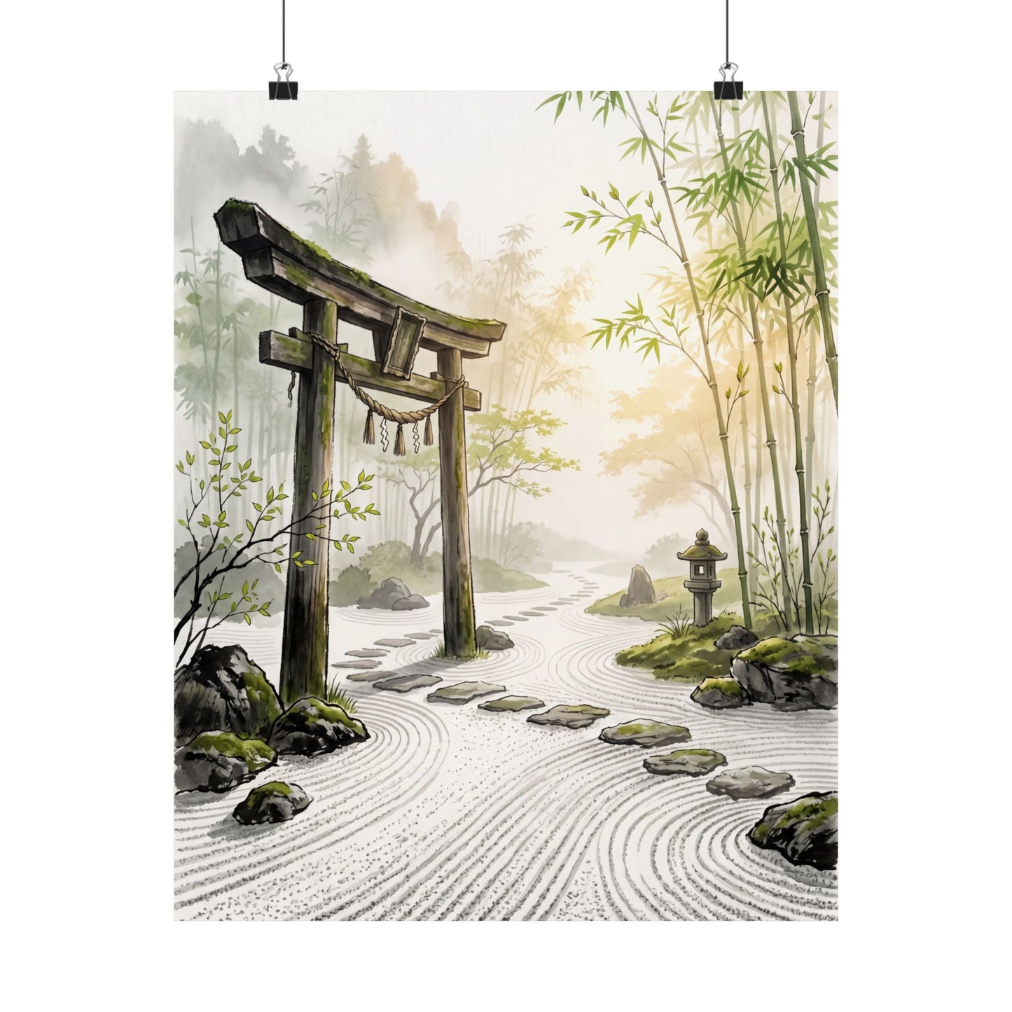 Spring Torii Gate Karesansui Wall Art Print | Contemplative Decor