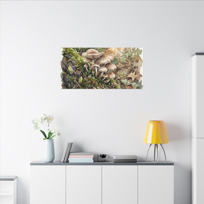 Wild Mushrooms Canvas Art | Spring Japandi Watercolor Art