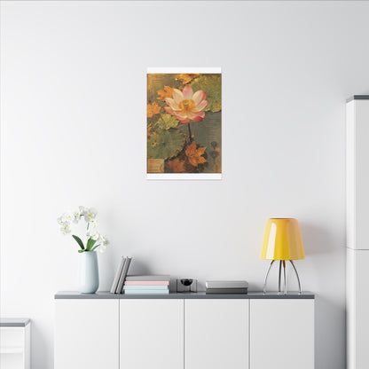 Autumn Lotus Flower Herbarium Canvas Art | Rustic Decor