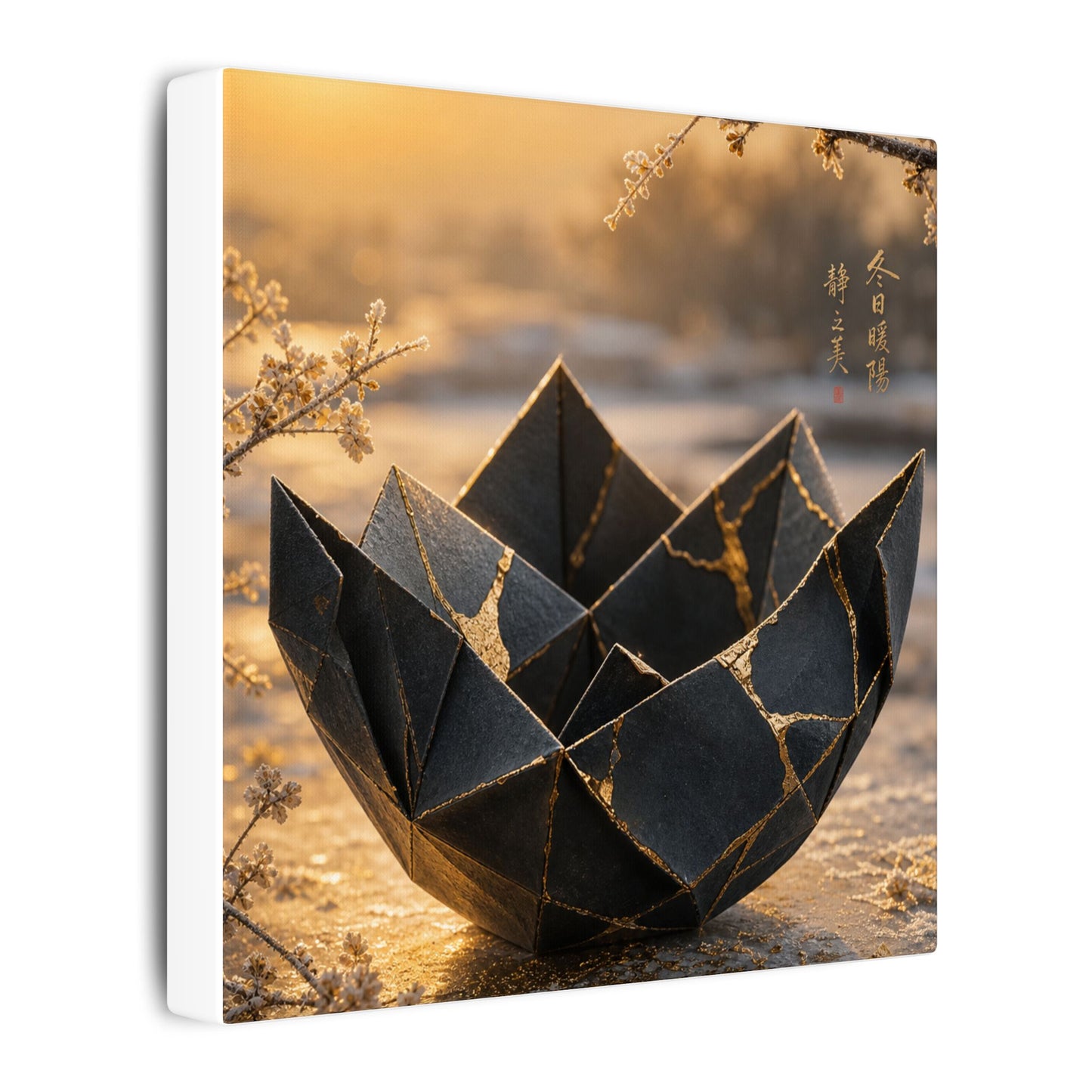 Kintsugi Paper Fold in Golden Hour | Gold Repair Canvas Art