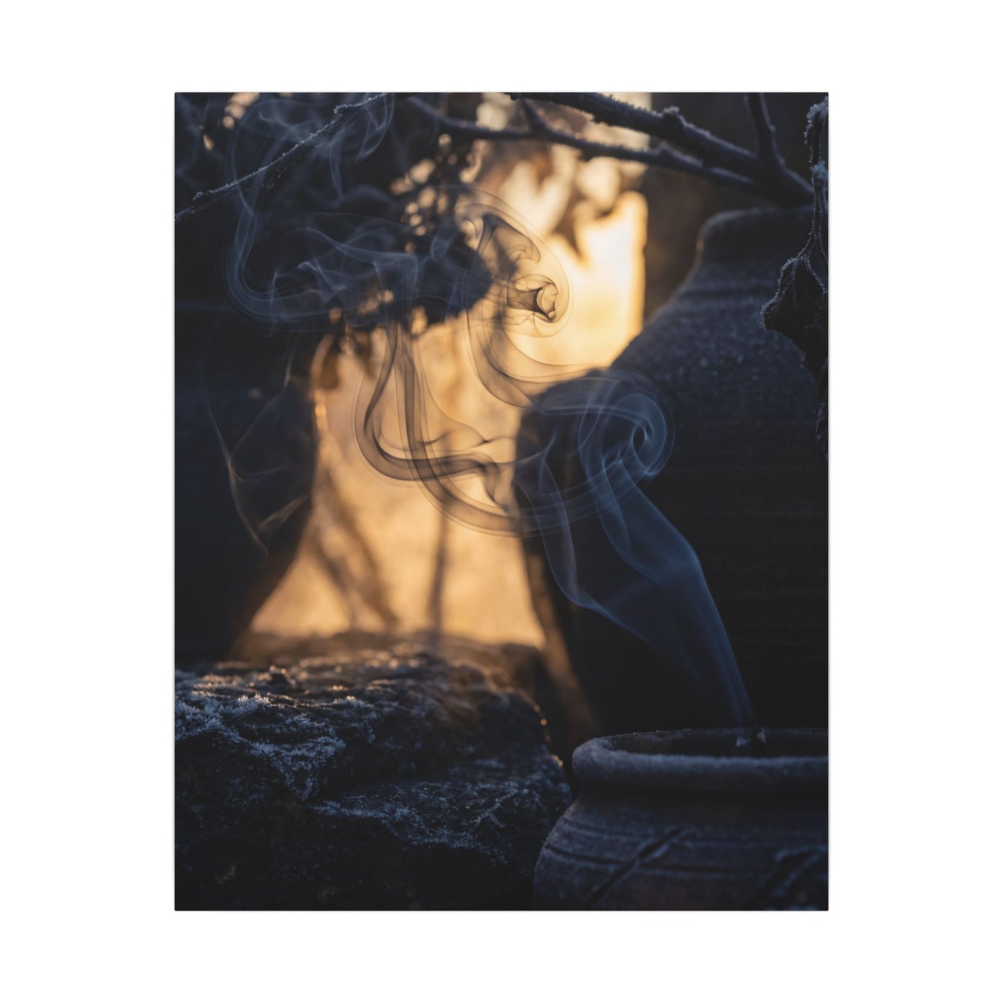 Incense Smoke Canvas Art | Winter Dark Japandi Shadow Zen Art
