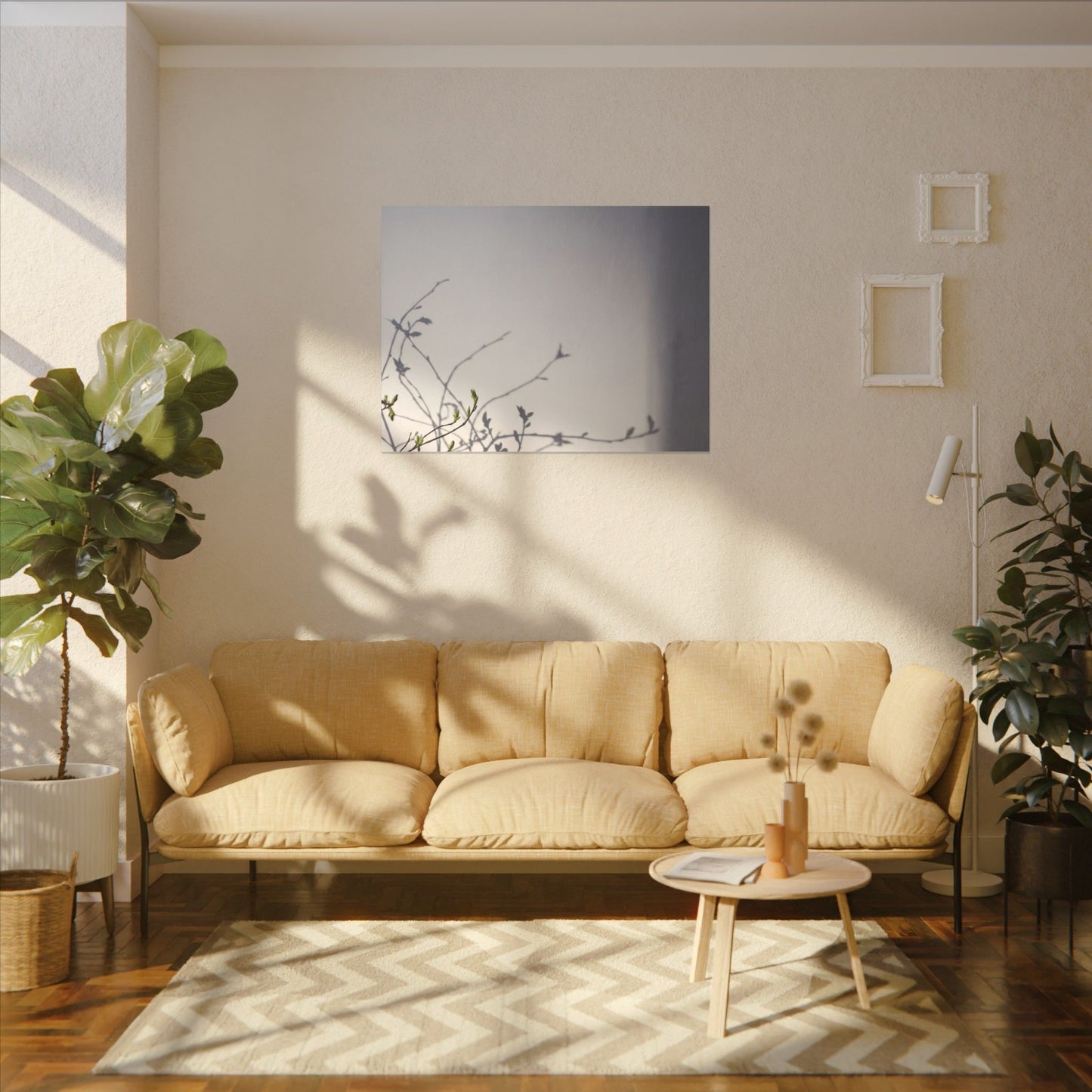 Japandi Shadow Play in Dawn | Japanese Pattern Canvas Art