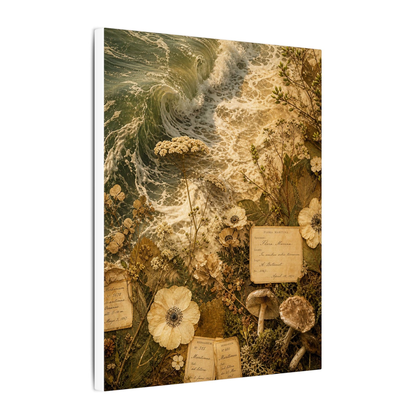 Spring Ocean Wave Herbarium Canvas Art | Nostalgic Decor